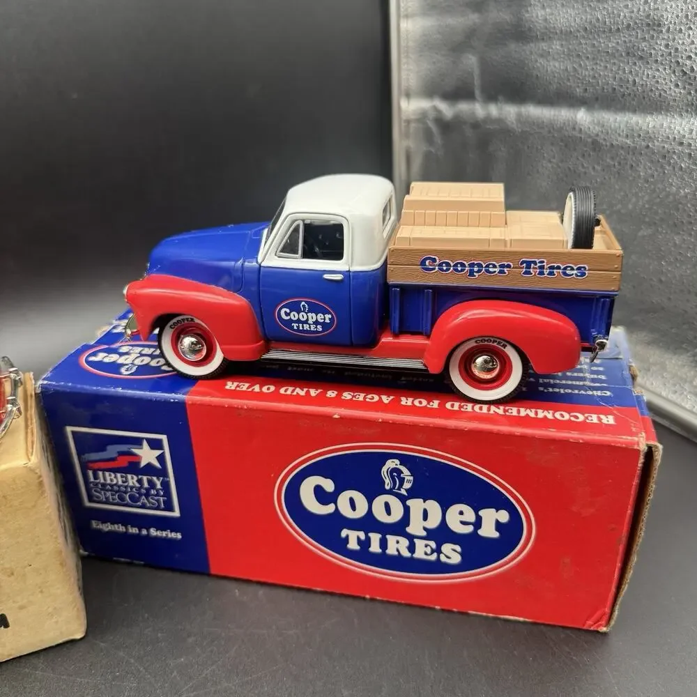 Lot Of 3 Vintage Die Cast Car Piggy Bank ERTL Indian Motorcycle Cooper Tires